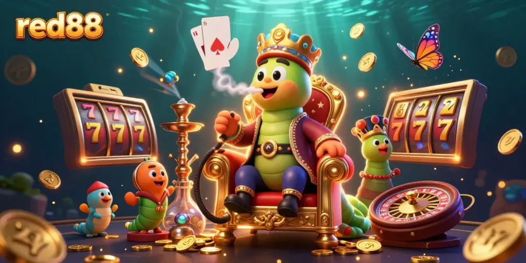 Experience exciting wins at red88 with vibrant slots, golden coins, and dynamic gaming atmosphere.