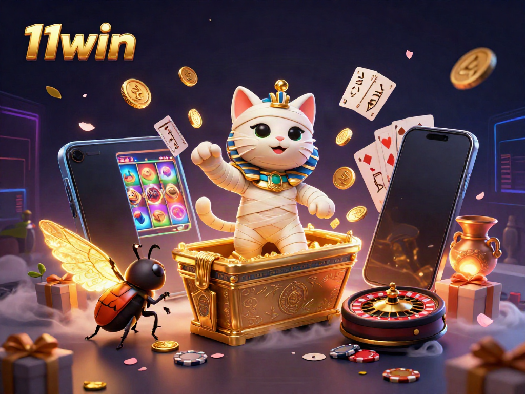 Engage in thrilling fun with 11win featuring a vibrant pyramid casino scene with cartoon characters.