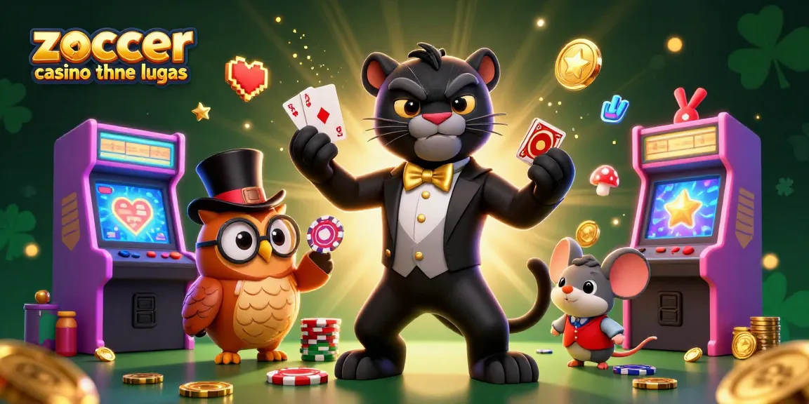 Erleben Sie das zoccer casino ohne lugas in einer unterhaltsamen 3D-Cartoon-Szene mit einem eleganten Panther und einem kreativen Glücksspiel-Setting.