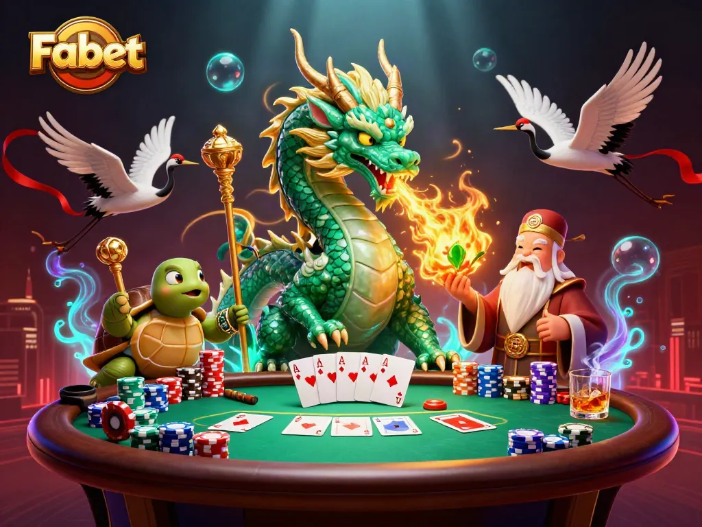 Experience thrilling gameplay with Fabet as the emerald jade dragon leads a high-stakes poker scene filled with excitement.