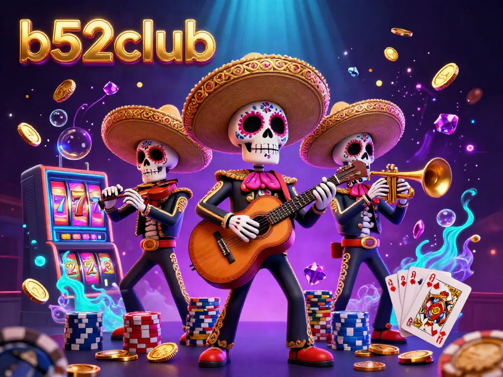 b52club vibrant scene featuring Day of the Dead mariachi band playing in a lively casino atmosphere.