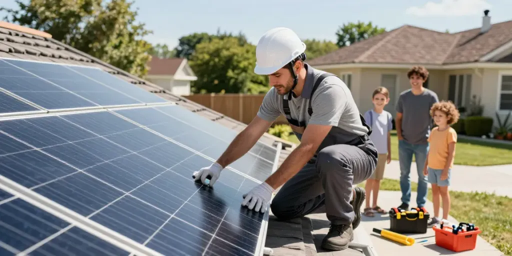 Installation von Solaranlagen durch einen professionellen, vertrauenswürdigen Anbieter in der Nähe, umweltfreundliche lokale Dienstleistungen.
