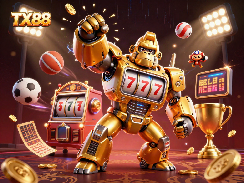 TX88 transforms the gaming experience with a dynamic illustration showcasing casino excitement and vibrant sports elements.