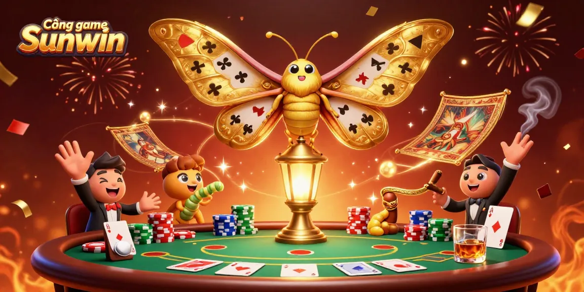 Engage with the Cổng game Sunwin as an atlas moth hovers over a vibrant casino scene filled with excitement.